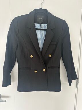 SMYTHE Black Double Breasted Blazer Size 4 Gold Button Designer Tailored Jacket